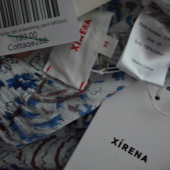 NWT $189 Sz XS Xirena Tayler Blue White Mosaic Drawstring Casual Comfy Pants - Picture 8 of 9